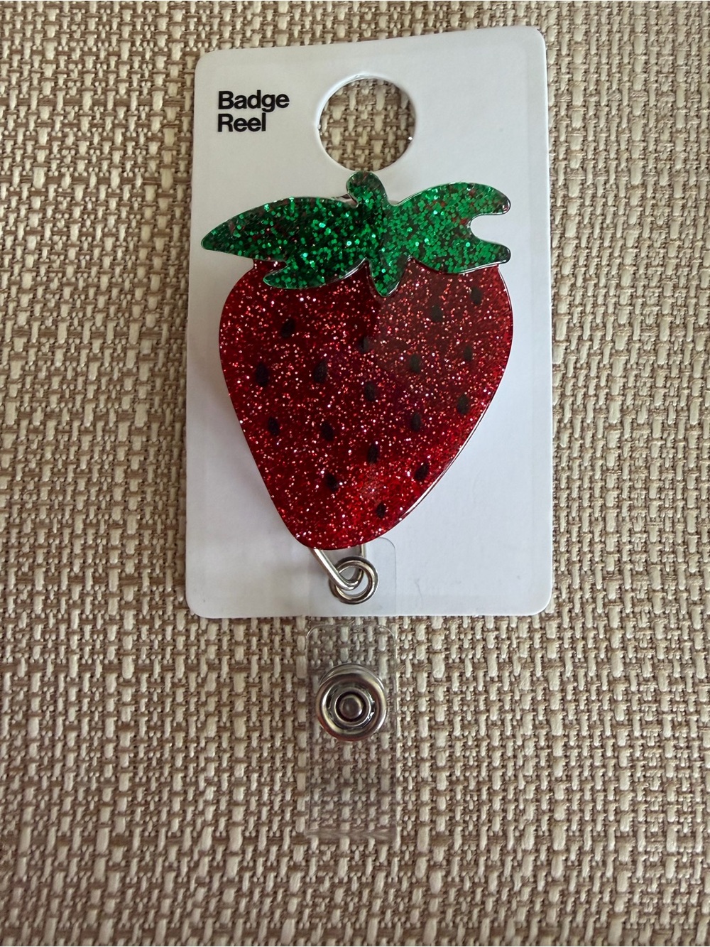 Glitter Strawberry Badge Reel - Red & Green
